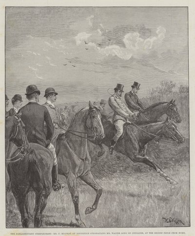 The Parliamentary Steeplechase, Mr. F. Mildmay on Discretion Overhauling Mr. Walter Long on Crusader, at the Second Fence from Home by William Barnes Wollen