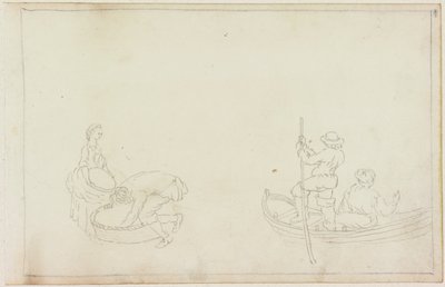 Two Bargemen, and Man and Woman with Basket by William Beilby