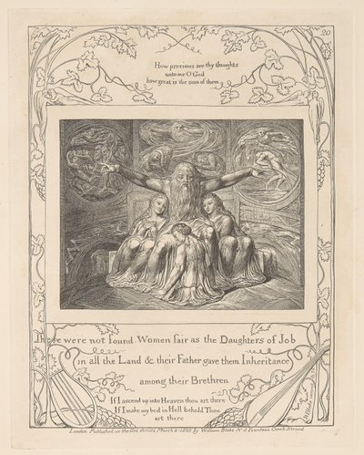Book of Job, Plate 20, Job and His Daughters by William Blake