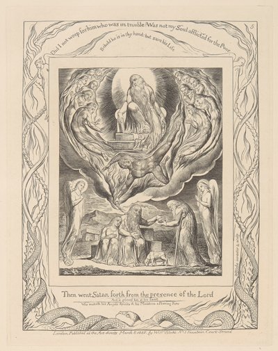Book of Job, Plate 5, Satan Going Forth from the Presence of the Lord and Job
