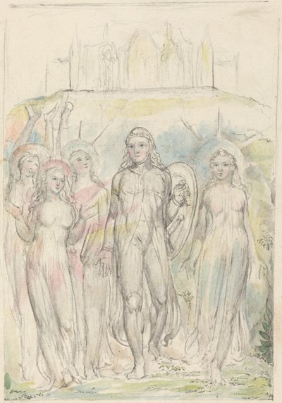 Christian with the Shield of Faith, Taking Leave of His Companions by William Blake