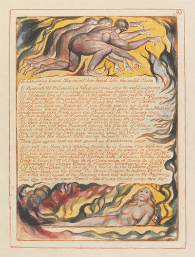 "Enitharmon heard. She raised her head like the mild Moon..." (Plate 93) by William Blake