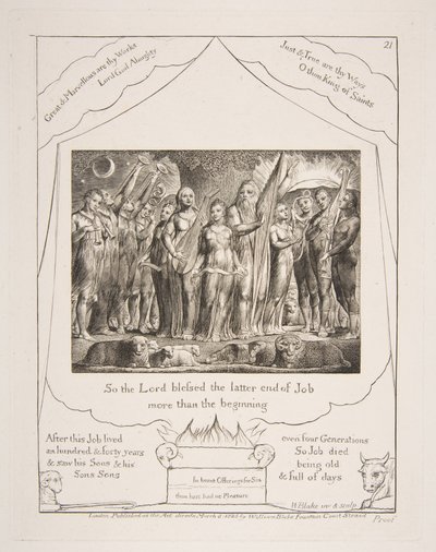 Job and his Wife restored to Prosperity, from Illustrations of the Book of Job by William Blake
