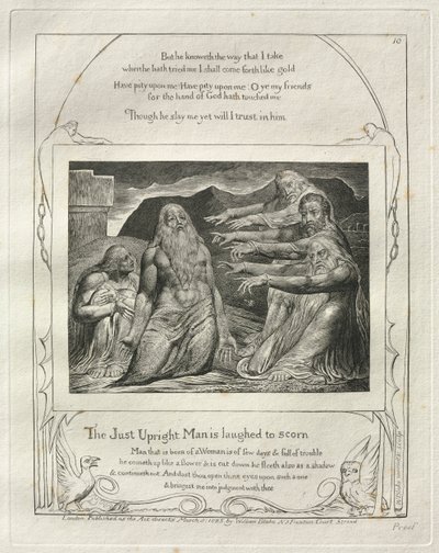 The Book of Job: Pl. 10, The Just Upright Man is laughed to scorn by William Blake