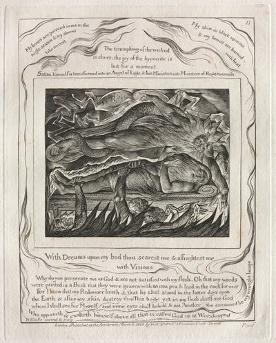The Book of Job: Pl. 11, With Dreams upon my bed thou scarest me and affrightest me with Visions by William Blake