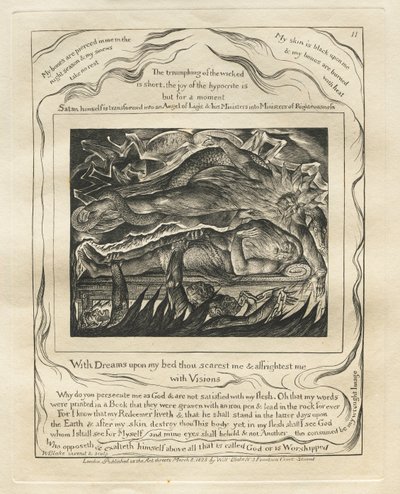 The Book of Job: Pl. 11, With Dreams upon my bed thou scarest me and affrightest me, with Visions by William Blake