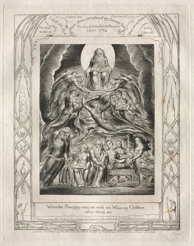 The Book of Job: Pl. 2, When the Almighty was yet with me, When my Children... by William Blake
