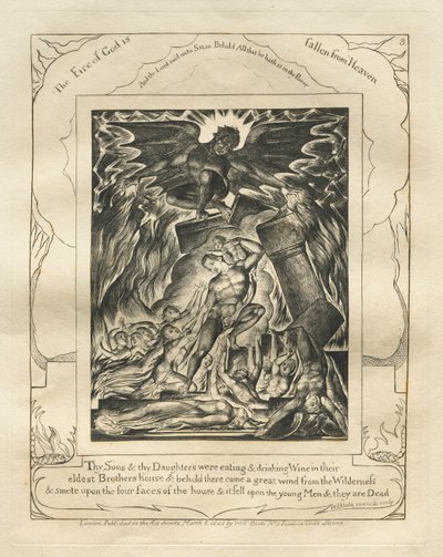 The Book of Job: Pl. 3, Thy Sons and thy Daughters were eating and drinking Wine in their eldest Brothers house by William Blake
