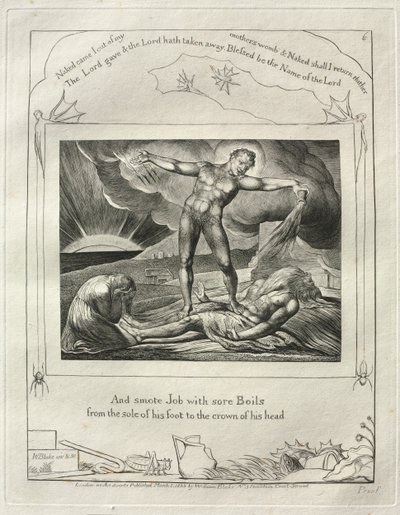 The Book of Job: Pl. 6, And Smote Job with Sore Boils from the Sole of His Foot by William Blake