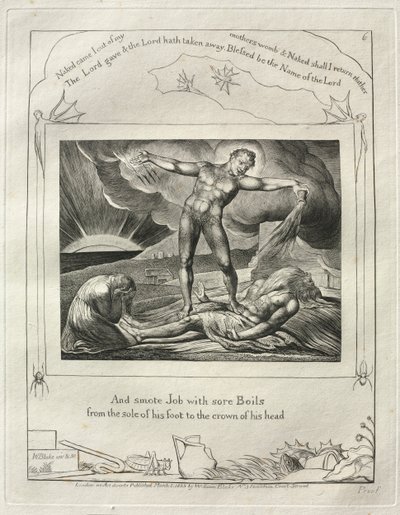 The Book of Job: Pl. 6, And smote Job with sore Boils from the sole of his foot to the crown of his head by William Blake