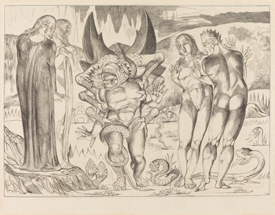 The Circle of the Thieves; Agnolo Brunelleschi Attacked by a Six-Footed Serpent by William Blake