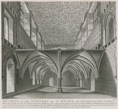 The crypt of the Nunnery of St Helen in Bishopsgate Street, London by William Capon