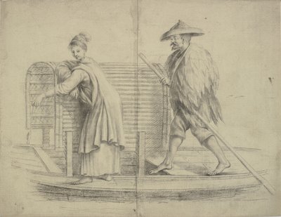 Chinese Scene: Man and Woman on a River Boat by William Chambers