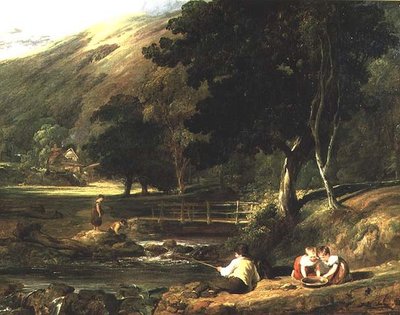 Borrowdale, Cumberland, with Children Playing By A Stream by William Collins