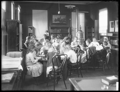 Children Reading in the Reading Room of an Unidentified Branch of the Queens Borough Public Library, c.1910 by William Davis Hassler