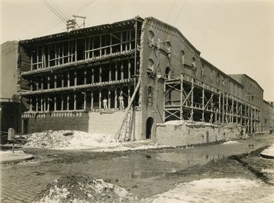 Construction Site, Two Men Standing in Open Side of Warehouse Building; Robbins und Ripley Engineers and Contractors, March 23, 1916 by William Davis Hassler