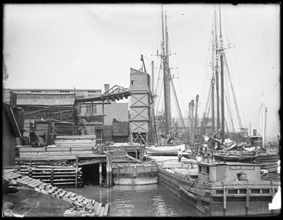 Docks and Boats on Unidentified Waterfront, Possibly Harlem River, Inwood, New York by William Davis Hassler