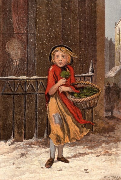Poor girl selling watercress on a snowy street by William Dickes