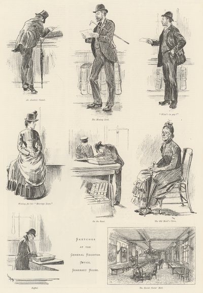 Sketches at the General Register Office, Somerset House by William Douglas Almond