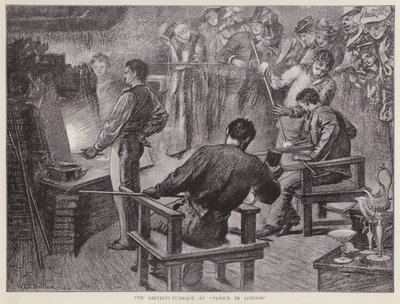 Furnace of Italian glassmakers Salviati at the Venice in London exhibition at Olympia by William Edward Frank Britten