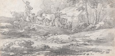 Landscape with Figures and Cattle by William Frederick Wells
