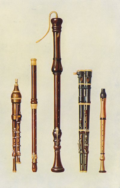 Musical instruments: Two double flageolets, a German flute, and two flutes douces by William Gibb