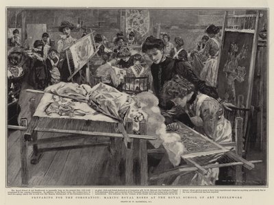 Preparing for the Coronation, making Royal Robes at the Royal School of Art Needlework by William Hatherell