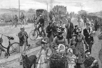 Street Scene with Many Bicycles by William Hatherell