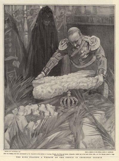 The King Placing a Wreath on the Coffin in Cronberg Church by William Hatherell