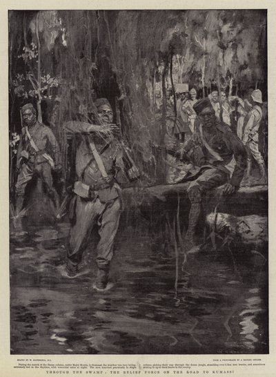 Through the Swamp, the Relief Force on the Road to Kumassi by William Hatherell