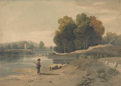 River Scene with Boy and Sheep by William Havell