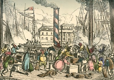 Getting on Board the Margate Steam Packet at London Bridges Wharf, 1838 by William Heath