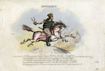 Napoleon Gallops on Ambition, a Horse with Wings on Its Feet Over the Globe by William Heath
