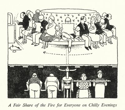 A Fair Share of the Fire for Everyone on Chilly Evenings by William Heath Robinson