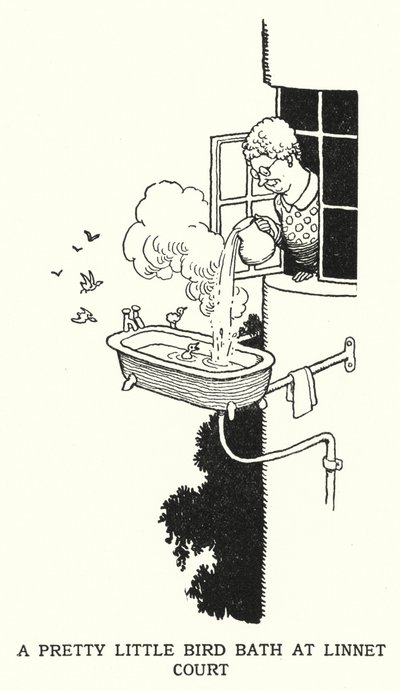 A Pretty Little Bird Bath at Linnet Court by William Heath Robinson