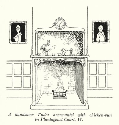 A Handsome Tudor Overmantel with Chicken-Run in Plantagenet Court, W by William Heath Robinson