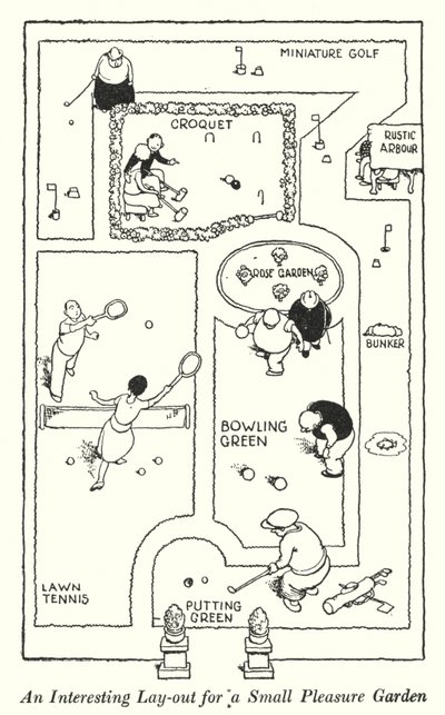 An Interesting Layout for a Small Pleasure Garden (lithograph) by William Heath Robinson