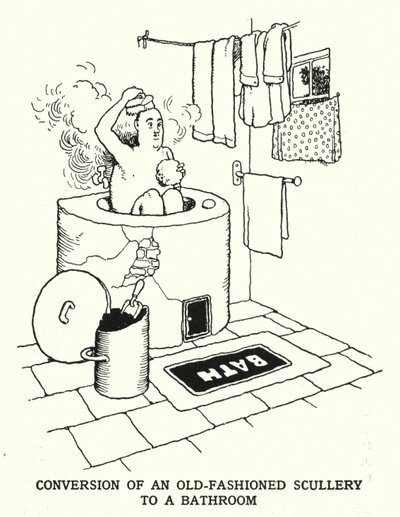 Conversion of an Old-Fashioned Scullery to a Bathroom by William Heath Robinson
