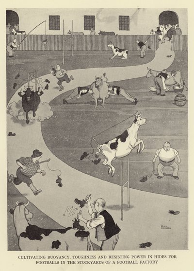 Cultivating Buoyancy, Toughness and Resisting Power in Hides for Footballs in the Stockyards of a Football Factory by William Heath Robinson