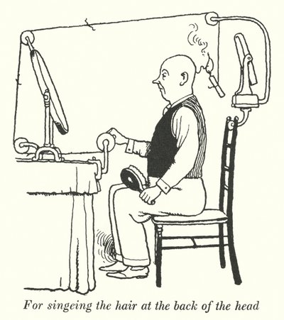 For singeing the hair at the back of the head by William Heath Robinson