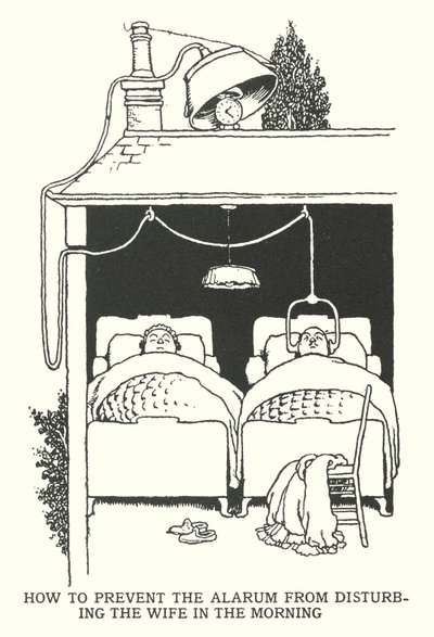 How to Prevent the Alarm from Disturbing the Wife in the Morning by William Heath Robinson