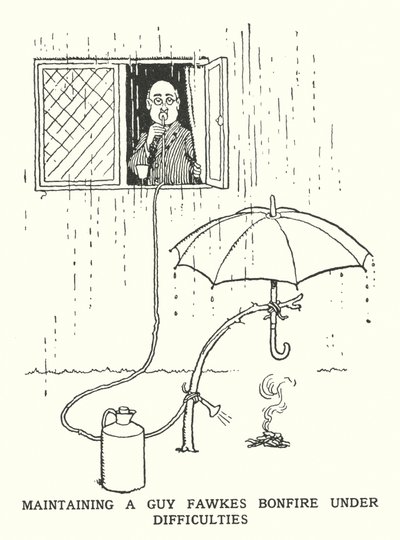Maintaining a Guy Fawkes Bonfire Under Difficulties by William Heath Robinson