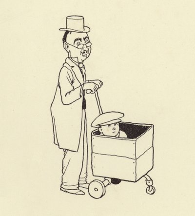 Man Pushing Boy in a Box by William Heath Robinson