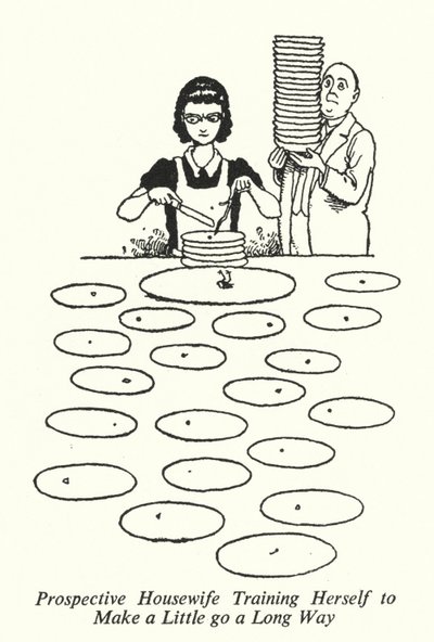 Prospective Housewife Training Herself to Make a Little go a Long Way by William Heath Robinson