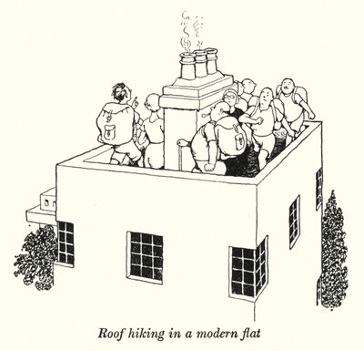 Roof hiking in a modern flat by William Heath Robinson