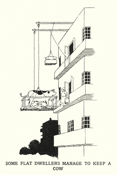 Some Flat Dwellers Manage to Keep a Cow by William Heath Robinson