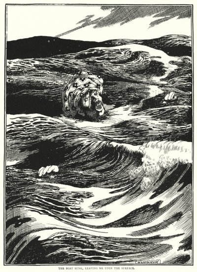 The Boat Sunk, Leaving Me Upon the Surface by William Heath Robinson