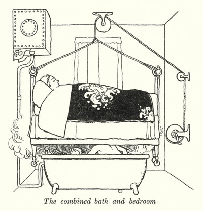 The combined bath and bedroom by William Heath Robinson