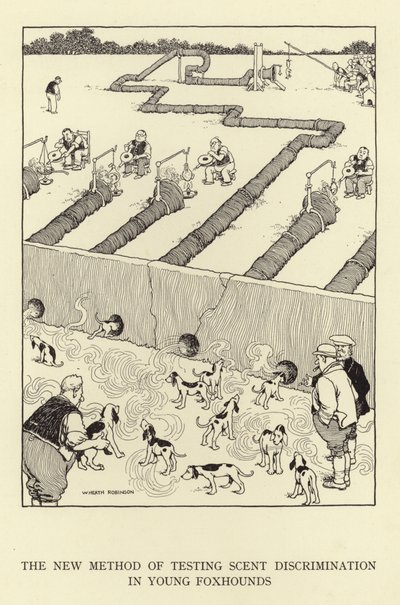 The new method of testing scent discrimination in young foxhounds by William Heath Robinson
