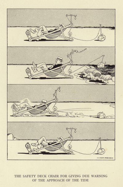 The Safety Deck Chair for Giving Due Warning of the Approach of the Tide by William Heath Robinson